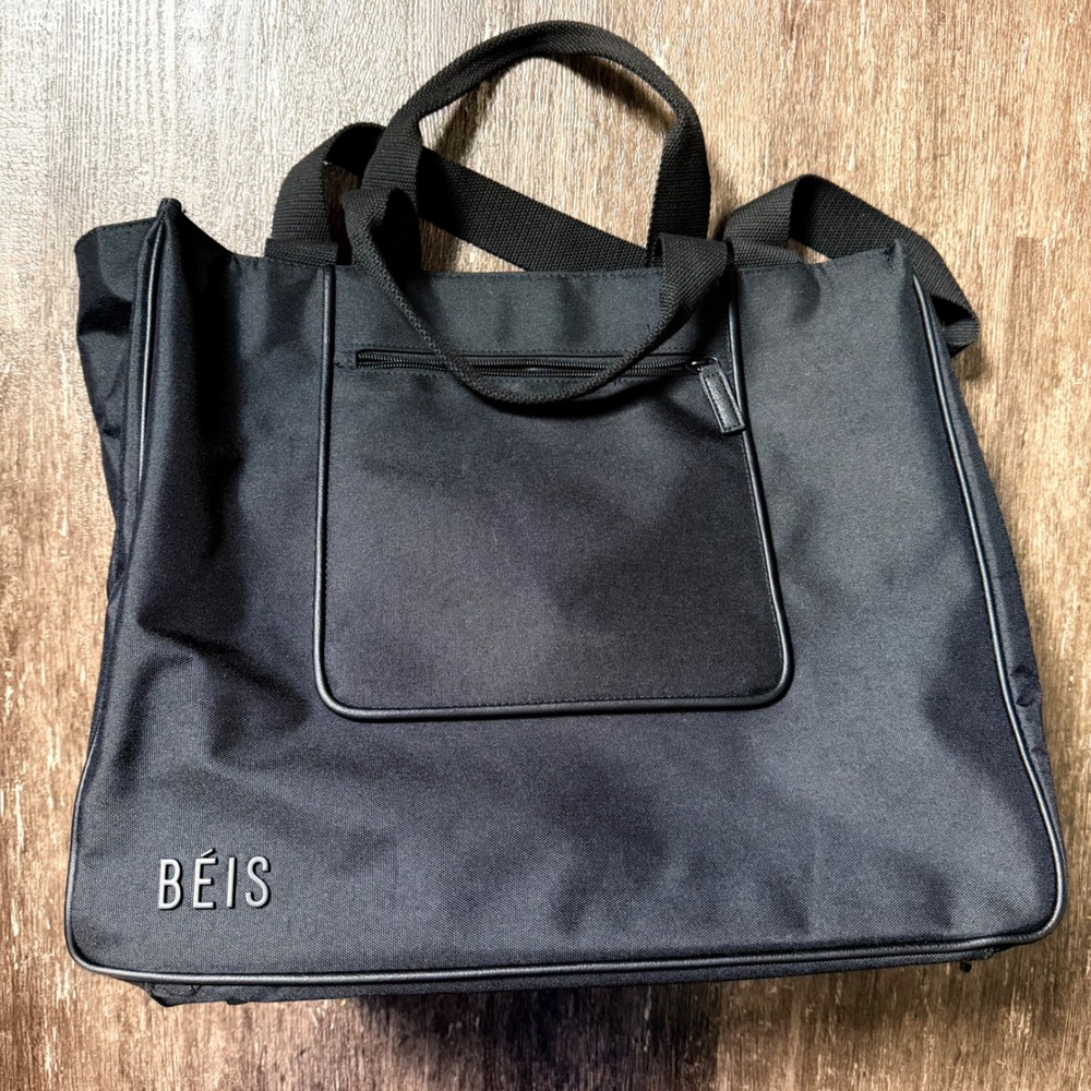 BEIS The Tote Bag Women Black Canvas Travel Work Trolley Sleeve Zip Tote